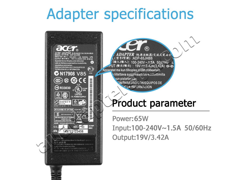 Original 65W Acer PA-1650-86AW Adapter Charger + Power Cord