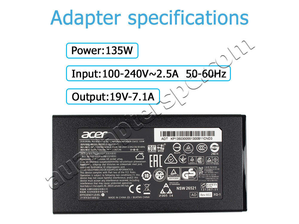 Original 135W Acer Nitro 5 AN515-54-54QG Power Adapter + Free Cord