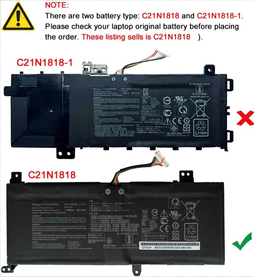 4805mAh 37Wh 2-Cell Asus C21N1818 Battery