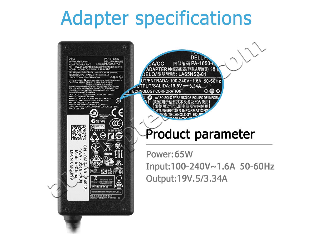 Original 65W Dell Inspiron 15 5510 P106F P106F001 Power Adapter + Free Cord