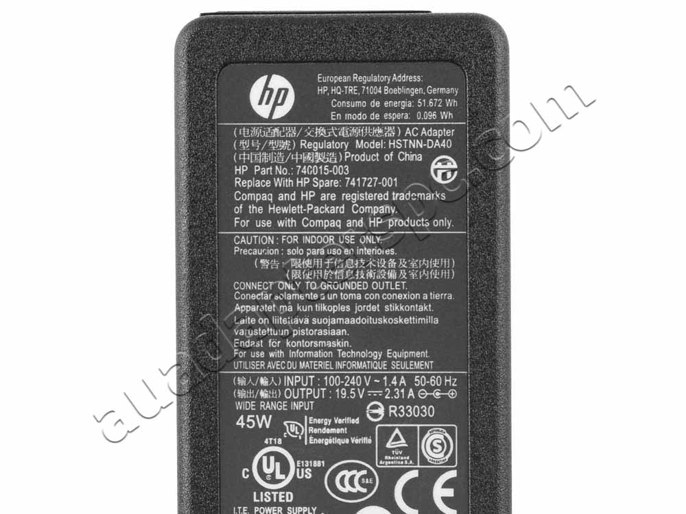 Original 45W HP 608423-002 608423-001 Power Adapter + Free Cord