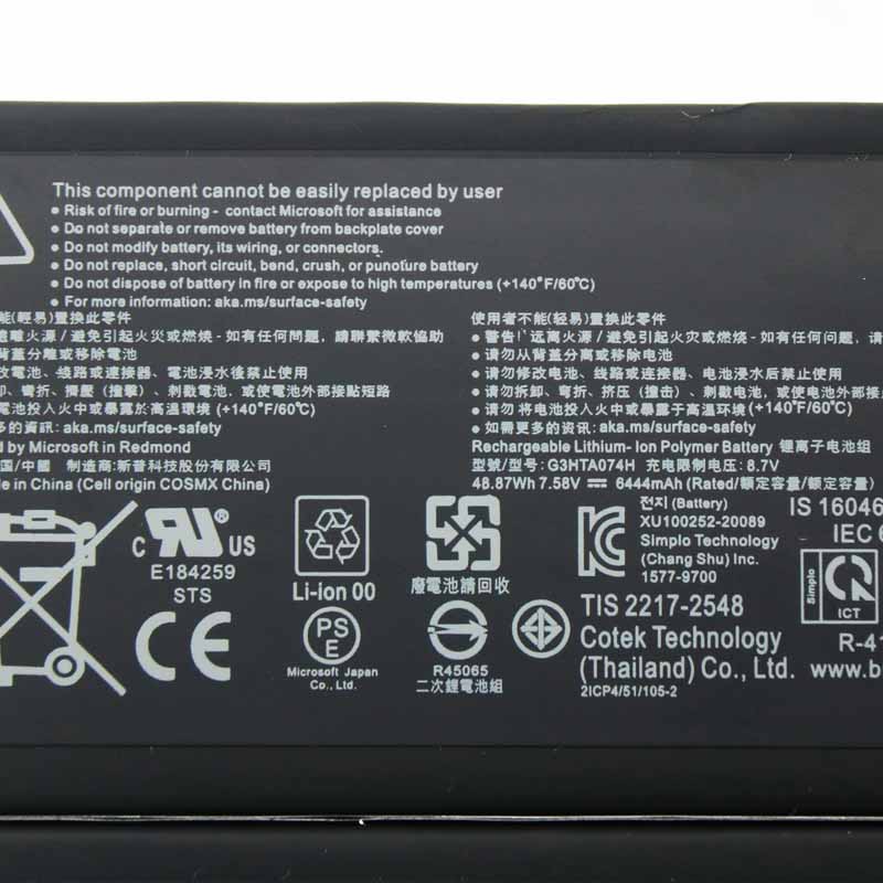 Original 6444mAh 48.87Wh 4-Cell Microsoft G3HTA074H Battery