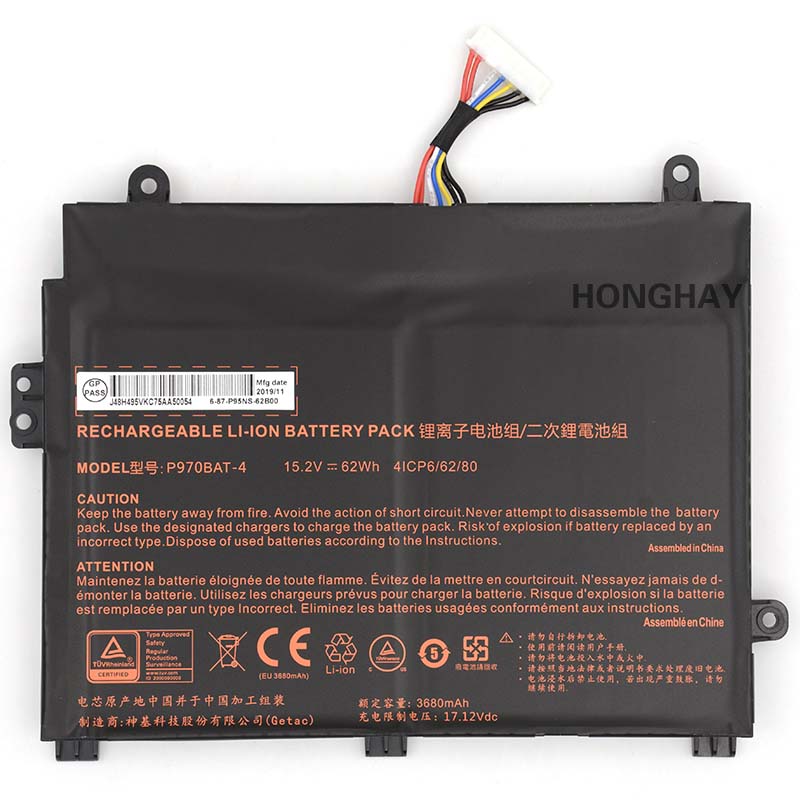 3680mAh 62Wh 4-Cell Clevo P950ED P955RT3 Battery