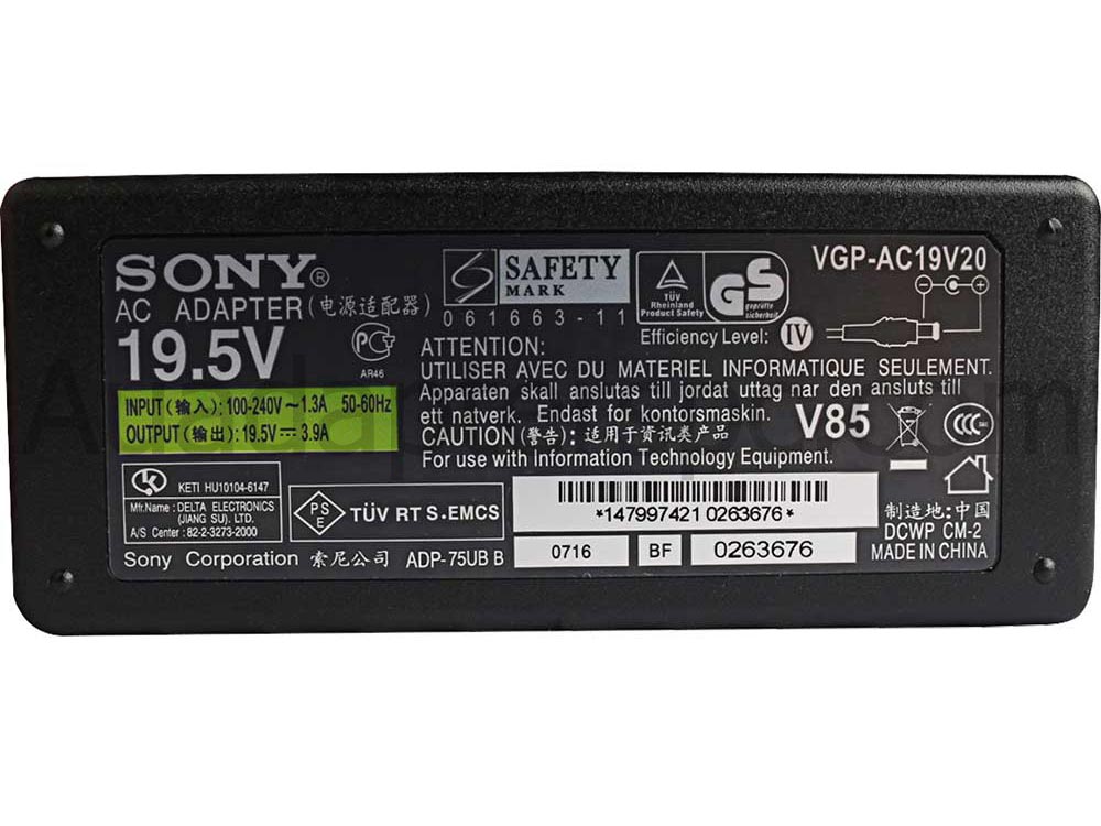 75W Sony Vaio VGN-CS VGN-CS108DQ Adapter Charger + Free Cord